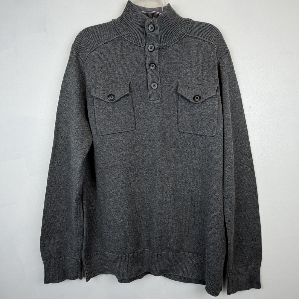 Banana Republic Sweater Mens XL Gray Cotton 1/4 Button Casual Layer